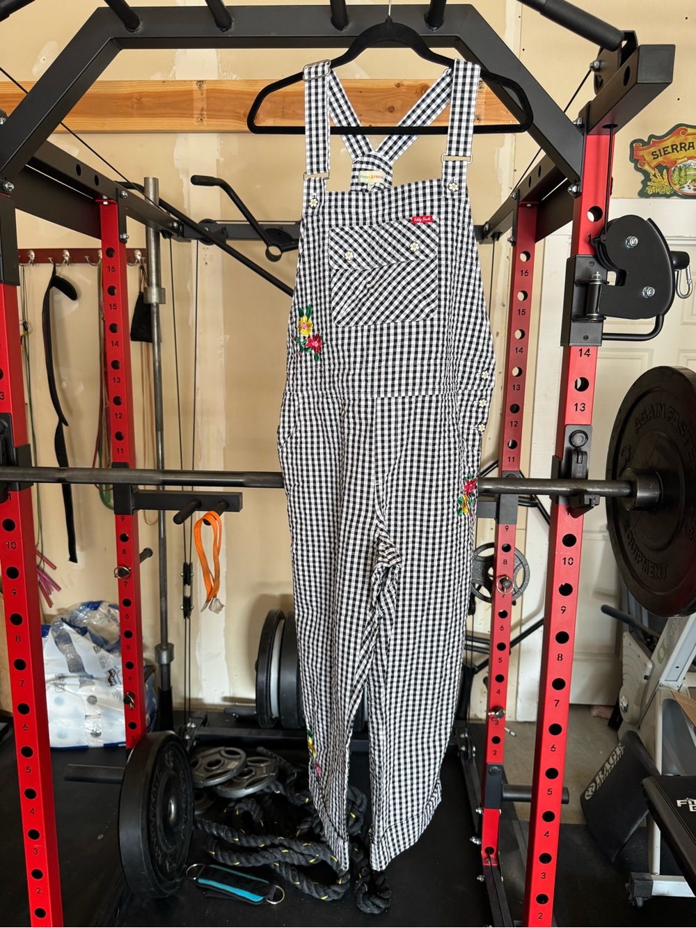 Teddy fresh Black & White Gingham Embroidered Overalls